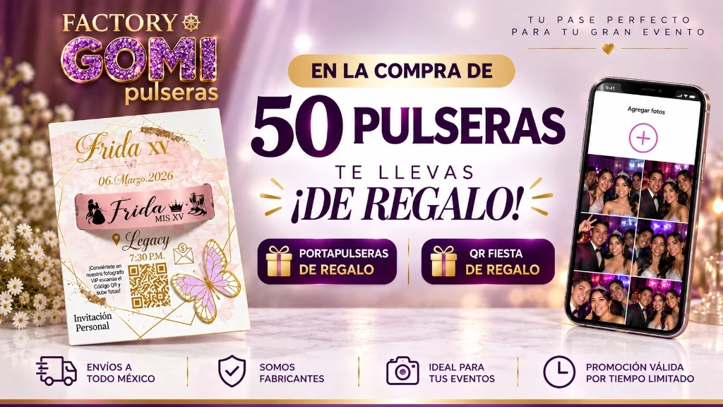 Promoción: En la compra de 50 pulseras te llevas de regalo portapulseras y QR fiesta